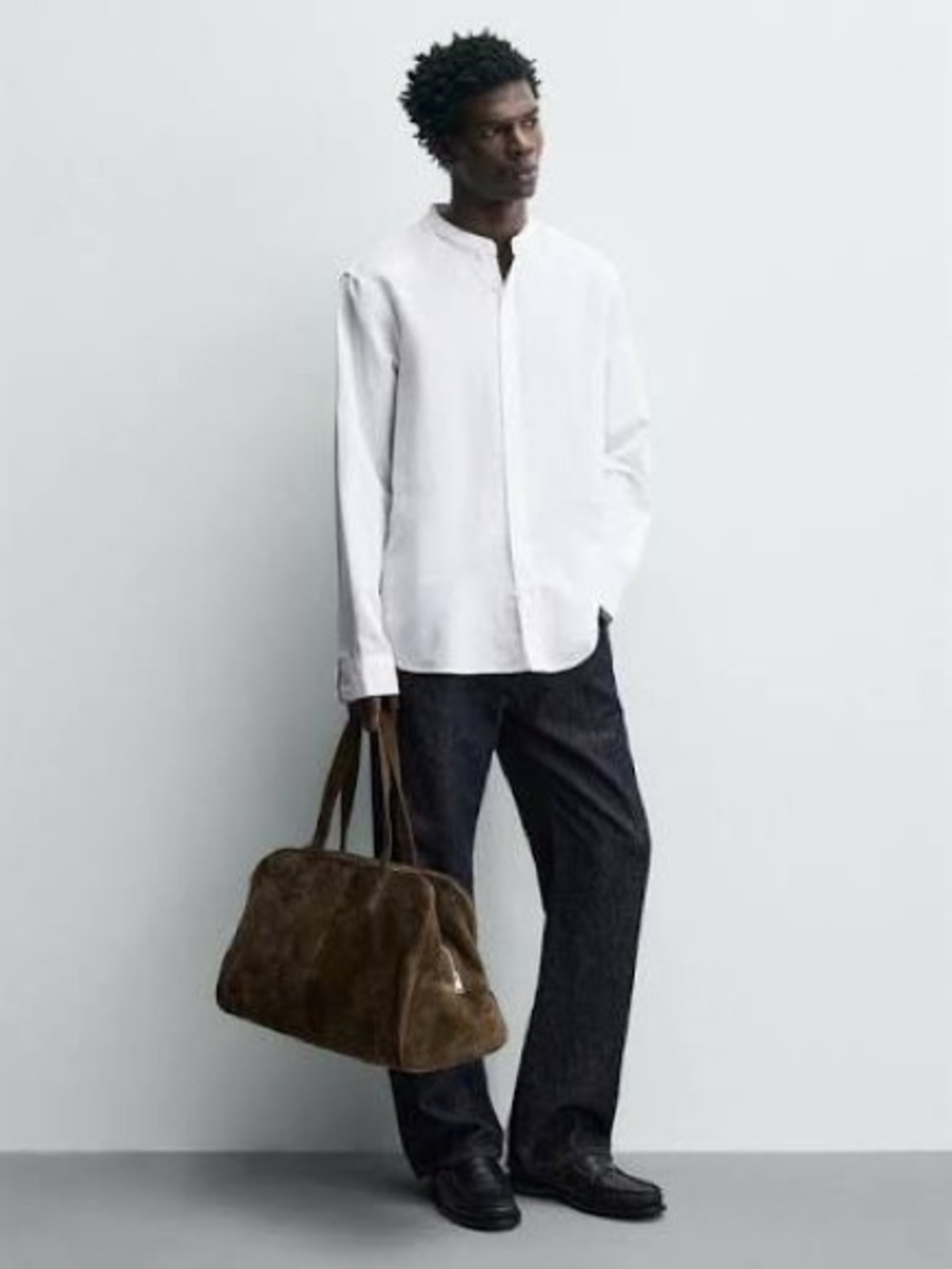 NWT Zara 100% Linen White Banded Collar Shirt S/38